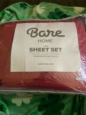 Bare Home King Sheet Set - Red Premium Polar Fleece NWT